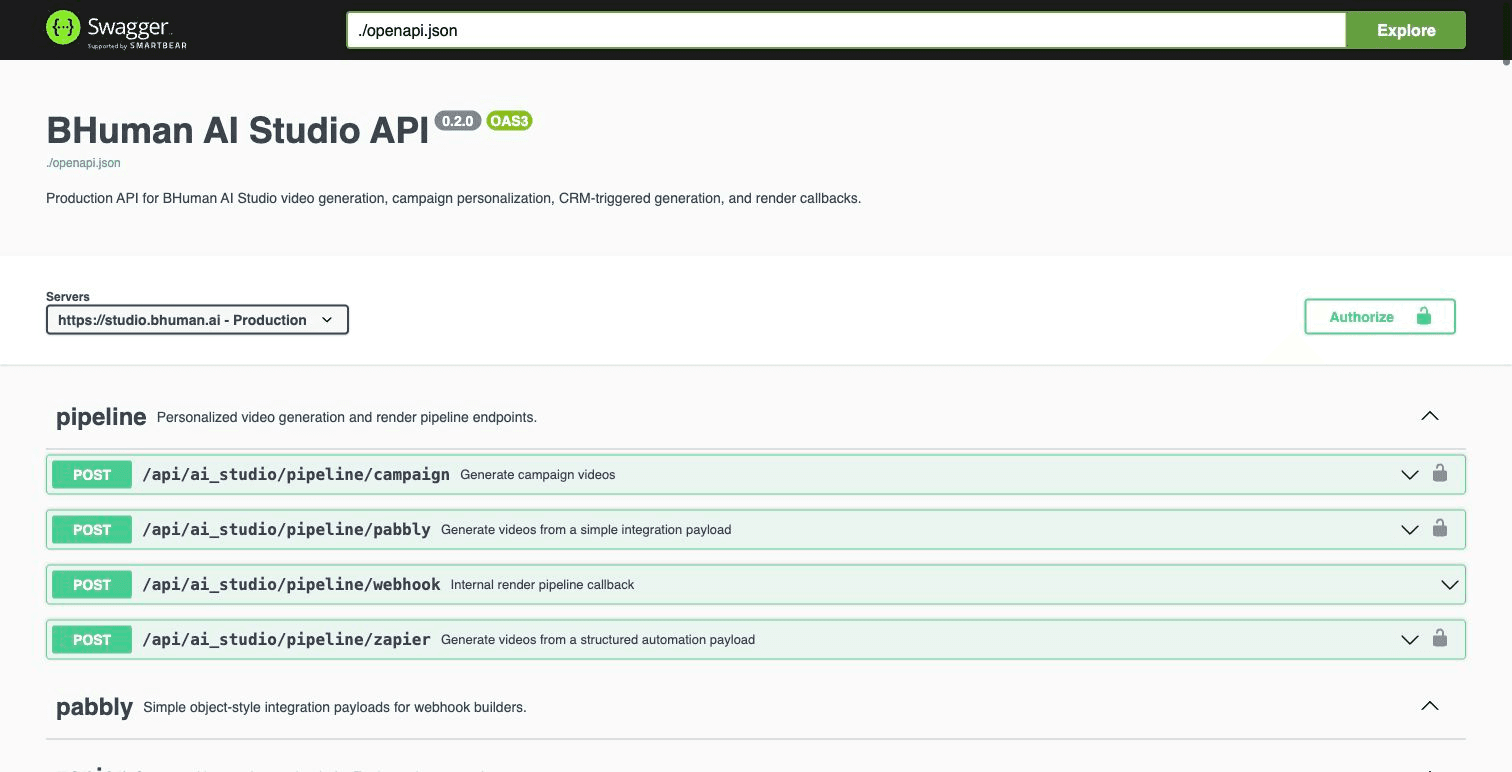 BHuman Swagger OpenAPI page